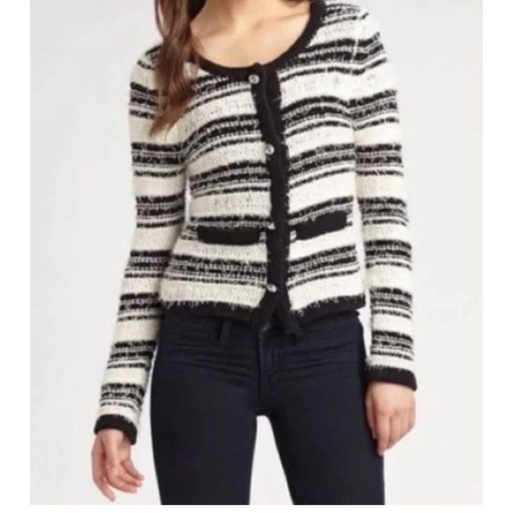 Alice and Olivia black and white Eyelash Bellini cardigan Size Small